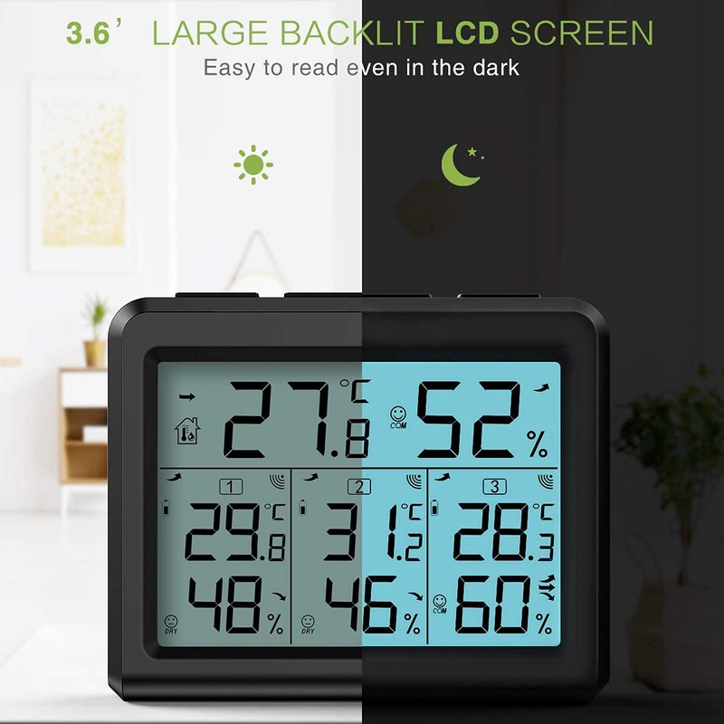 KeeKit Indoor Outdoor Thermometer, Temperature Humidity Monitor with 3 Wireless