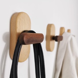 Pwozvjd Wooden Coat Hooks 4 Pack Coat Hooks Wall Mounted Wood Wall Hooks Circular Shape Hooks for Hanging Bathroom Towels Heavy Duty Robe Hook(Beech Wood)