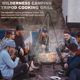 Ayiusideza campfire grill, campfire tripod with a barbecue basin, suitable for outdoor travel and gatherings (chain)