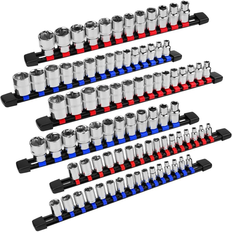 6 Pieces Socket Organizer Holder, Holds 86 Sockets, Socket Rails,