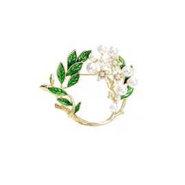 LISADORE Green Leaves Brooch Gardenia Flower Brooch Enamel Pins Pearl Flower Badge Corsage for Women Fashion Brooches Dress Bag Accessories Pins Garland Jewelry Gift