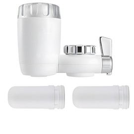 Tap Filter, Ceramic Activated Carbon Composite Filter Element, Comes with 2 Filter Elements, Can Remove Harmful Substances such as Lead, Chlorine, Sand, Heavy Metals, Suitable for Kitchens and