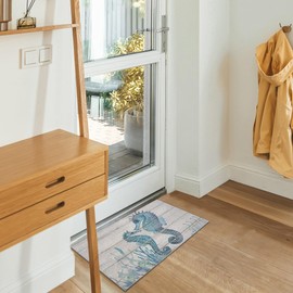 Nogrit Watercolor Ocean Animal Seahorse Under The Sea Rustic Waterproof Door Mat Outdoor Entrance 17x30 Inch Non-Slip Doormat for Beach House Front Door Porch Outdoor Indoor Decorations