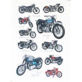 Half a Donkey Classic Motorbikes Large Cotton Tea Towel