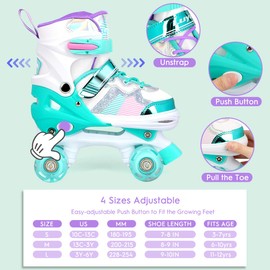 Luyata Roller Skates for Girls Boys Adjustable, 4 Size Ages 6-12 & 3-5, Kids Roller Skates with Light Up 8 Shining Wheels, 3 Color Shining for Toddlers Boys Girls Beginners