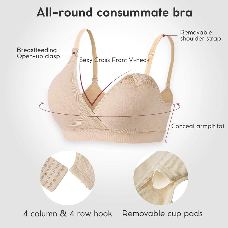 Vinfact 3 Pack Nursing Bras for Breastfeeding Seamless V Neck