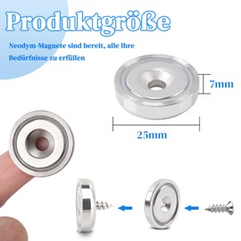 Aenienoe Neodymium Magnets with Hole 32 kg Magnets Strong Magnet for Screwing on with Screws for Workshop Equipment Accessories 25 mm Pack of 4