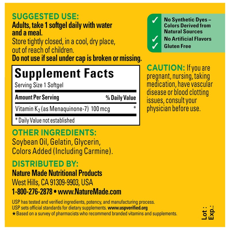 Nature Made Vitamin K2 100 mcg, Healthy Bone Supplements, Vitamin