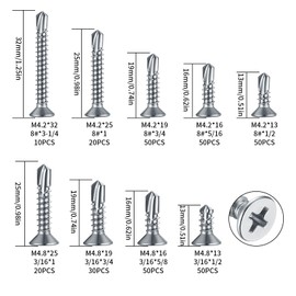 Zxglxinyao 330 pcs Stainless Steel Phillips Head Self Drilling Screws,Flat Head Self Tapping Screws, 8 3/16" Sheet Metal Tek Screws Assortment Kit, Modified Wafer Head Countersunk Head Screws