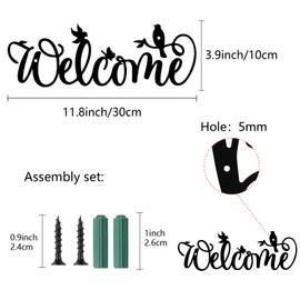CREATCABIN Welcome Metal Wall Decoration, Black Words, Wall Hanging, Decor, Iron Wall Art, Cutout, Silhouette, Birds on Branches, Sculpture, Decoration, Sign, Ornament for Yoga, Garden, Balcony, 30 x
