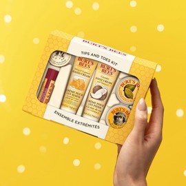 Burt's Bees Tips and Toes Kit Holiday Gift Set, 6 Travel Size Products in Gift Box - 2 Hand Creams, Foot Cream, Cuticle Cream, Hand Salve and Lip Balm