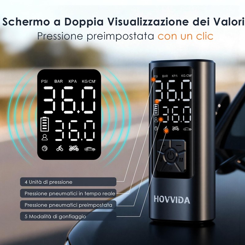 HOVVIDA Compressore Aria Portatile, Compressore Portatile, Compressore Portatile Moto, 150