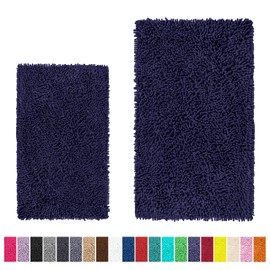 LuxUrux Bathroom Rug SetâExtra-Soft Plush Bath mat Shower Bathroom Rugs,1'' Chenille Microfiber Material, Super Absorbent (Rectangular Set, Blue-Purple)