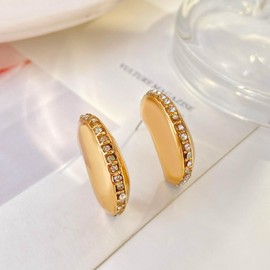 Wendalern Chunky Gold Hoop Earrings Sparkling Cubic Zirconia Diamond Crescent Moon Earrings Paved Rhinestone Drop Stud Earrings Thick Open Huggie Hoop Earrings Jewellery for Women Girls, Zinc, No