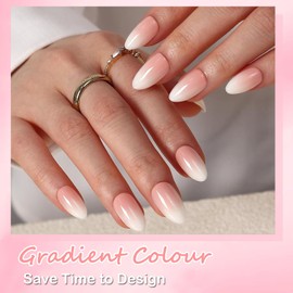 DMQ Ombre Press on Nails Stiletto, 240Pcs French Pink Gradient False Nails, Oval Fake Nails Pink Tips Short, 12 Sizes Glossy Full Cover Stick on Nails for Women Girls Nails Art