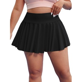 Floerns - Falda plisada de cintura alta para mujer, talla grande, Negro -, 4X-Large Plus