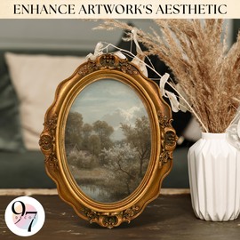 97 Decor Antique 5x7 Oval Picture Frame - Vintage Oval Frame 5x7, Gold Photo Frames 5 X 7 With Glass Front For Tabletop Display And Wall Hanging, Ornate Victorian Poster Frames 5 By 7