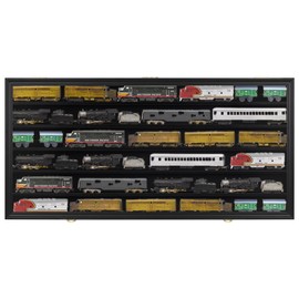 HO Scale Model Train Display Case Rack Wall Cabinet Wall Shelves Compatible with Hot Wheels 1:64 ad 1:43 Scale Toy Cars w/98% UV Protection- Lockable (Black Finish)