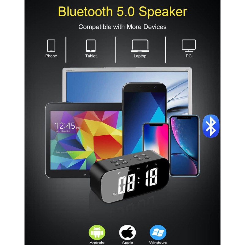 AFK Alarm Clock with Bluetooth Speaker for Bedroom/Office,Small Digital Clock