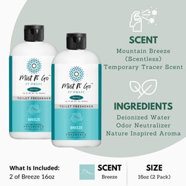 Mist N' Go by OMAZE Bathroom Odor Spray for Toilet Spray Refill Bottle - Multitasking Toilet Spray - Bathroom Spray Odor Eliminator for Strong Odors | Breeze, 16oz (2 Pack)