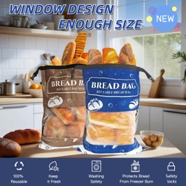 2 - Pack Large Reusable Bread Bags with Window - Zippered, Freezer - Safe for Homemade Bread & Sourdough, Eco - Friendly Freshness Preservation