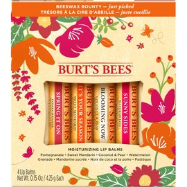 Burt's Bees Just Picked - Juego de regalo de bálsamo labial, 4 bálsamos labiales, granada, mandarina dulce, coco, pera y sandía
