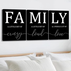 Family Letter Pattern Wall Decor Canvas Painting, 3 Counts Waterproof Home Decor Wall Art Painting, Wall Art Decor for Home Living Room Bedroom Office - Specification: 12*16inch(Framed)-H*3 Counts, Color: Multicolor