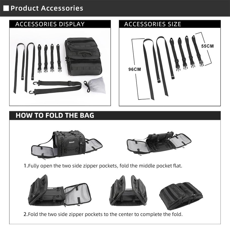 Rhinowalk Motorcycle Saddle Bag Motorbike Tail Bag Waterproof Expandable Pannier