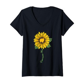 Womens Pomeranian Mom Sunflower Pom-Pom Lover Gifts Dog Mom Mama V-Neck T-Shirt
