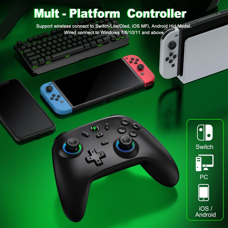 HELLCOOL Switch Controller mit Hall Joysticks, Kabellos Controller für Switch/Lite/OLED,