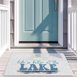 SNNDER Lake House Decor Mat Doormat, Summer Lakeside Life is Better at The Lake Boho Door Mat for Front Door Porch Outdoor Outside Entrance, 17x30 Inch