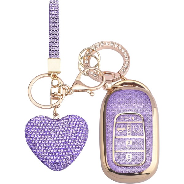Vicoca for Honda key fob cover with Diamond Heart Keychain,