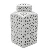 Red Lantern 12" White Carved Square Ginger Jar