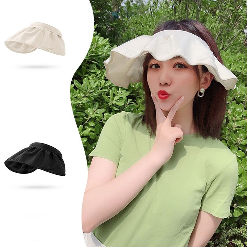 Women's UV protection round brimmed hat and hairband combined sun