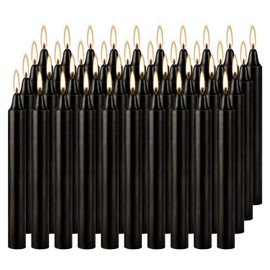 4 Inch, 40 Pack, Unscented, Dripless Taper Candles, Black, Smokeless Candles for Holidays, Wedding Ceremonies, Parties, Shabbat, 1.5 Hours