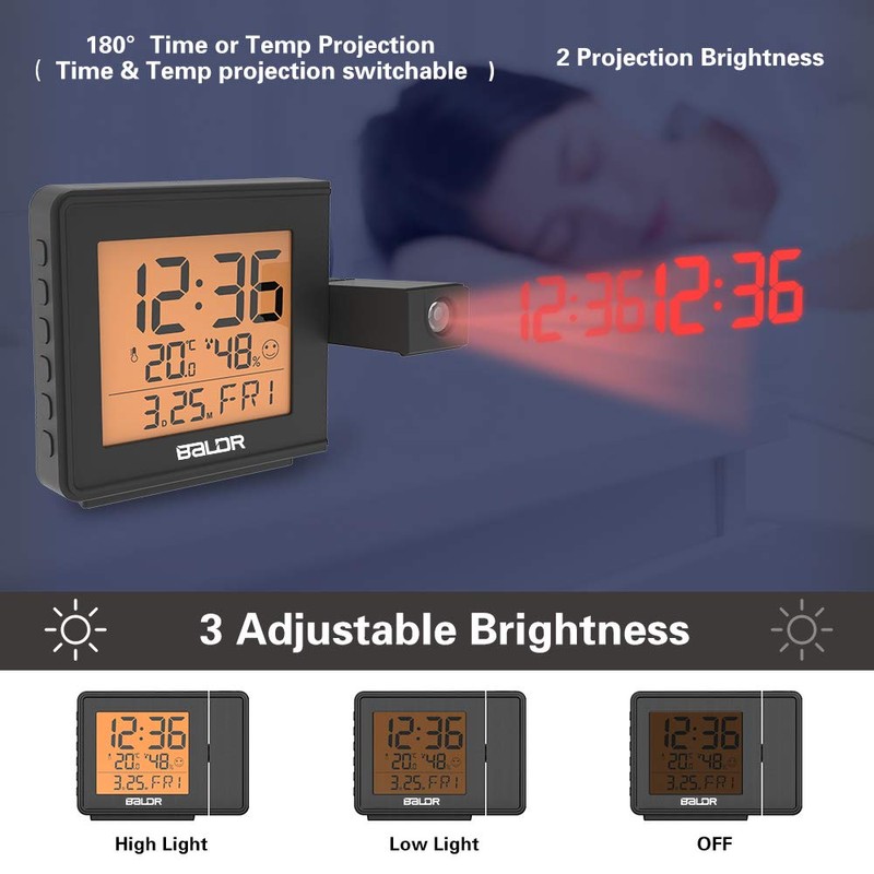 BALDR Projection Alarm Clock, Digital Projector Clock for Bedroom Ceiling,