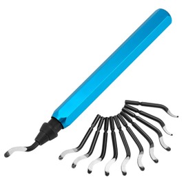 QWORK® Deburring Tool Kit with 11PCS Blades，Burr Remover with Aluminum Handle, 360° Rotary Design Deburring Tool for Metal, Resin, Copper, Plastic, PVC and Wood