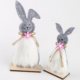 HERZWILD Felt Rabbit Stand for Easter, Easter Bunny Figure Wood, Easter Decoration Easter Bunny for Standing (2 Bunny)