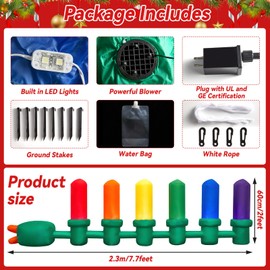 7.7 ft Long 2 ft Tall Giant Inflatable Christmas Light Bulb with LED Lights Outdoor Decoration Xmas Blow up Ornament Built in Automatic Blowers Weights for Outdoor Indoor Yard Garden Lawn Decorations