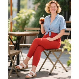 FULLSOFT Soft Leggings for Women - High Waisted Tummy Control No See Through Workout Yoga Pants(Red,Large-X-Large)