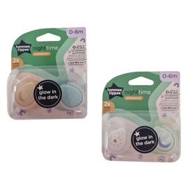Tommee Tippee Night Time Orthodontic Pack of 2 Soothers 0-6m Assorted Design ONE Selected at Random