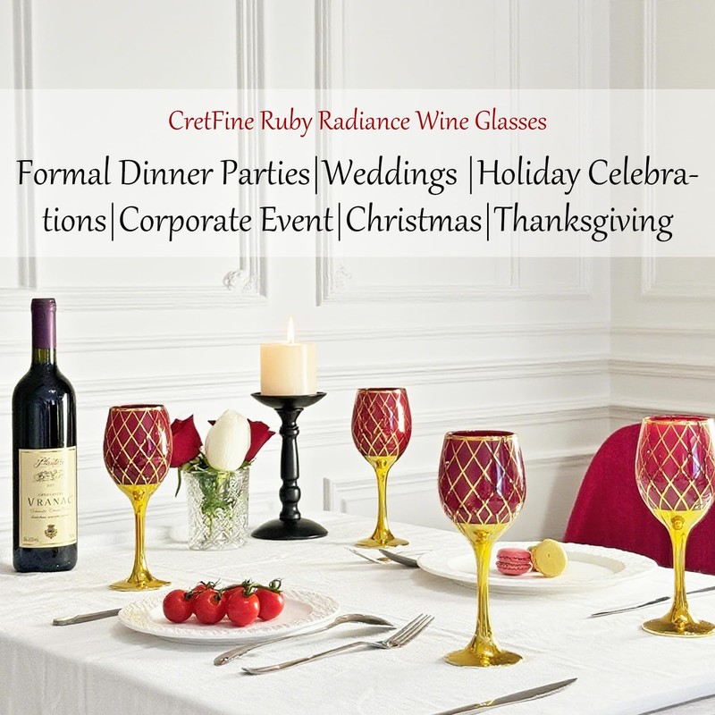 CretFine Blue and Gold Gold Wine Glasses Set of 2,