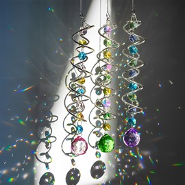 Sweetone Pack of 4 Crystal Suncatchers, Garden Decoration, Window Decoration, Hanging with Crystal Ball, Spiral Tail, Crystals for Hanging, Light Catcher for Home, Garden, Balcony, Outdoor Decoration
