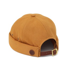 UNDERCONTROL Vintage Brimless Sailor Fisherman Leon Hat Rolled Cuff Harbour No Visor Miki Skull Docker Leather Strap Beanie Cap for Men & Women - Made in Korea - (Mustard)