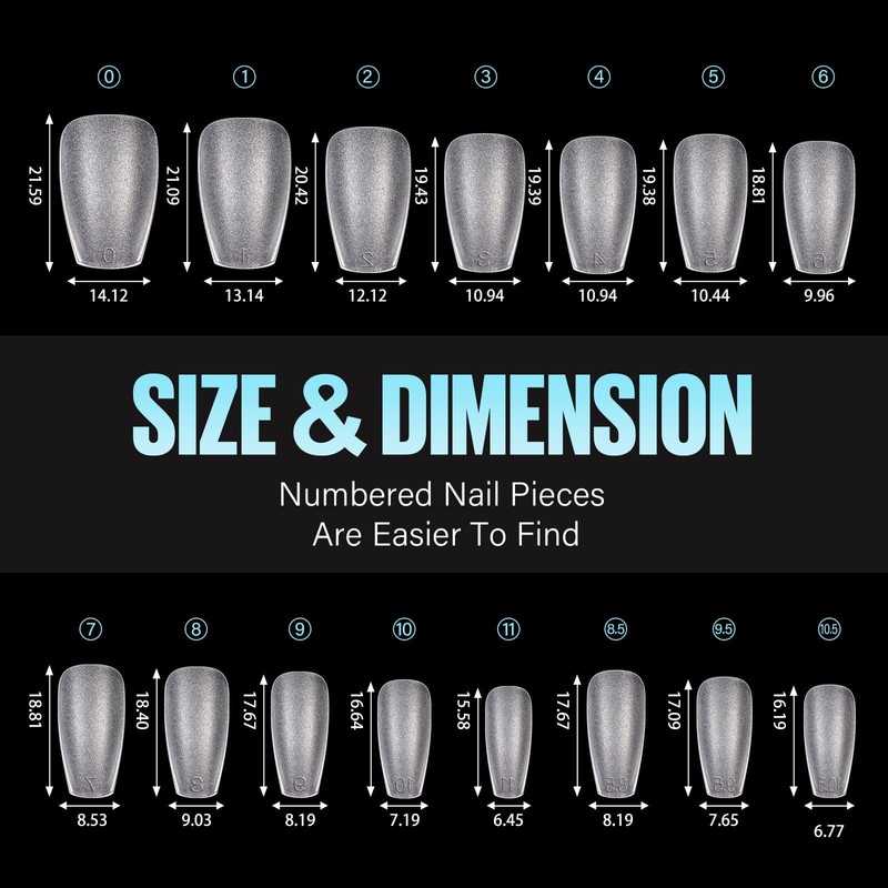 TOMICCA Short Coffin Nail Tips, 15 Sizes Full Cover Double