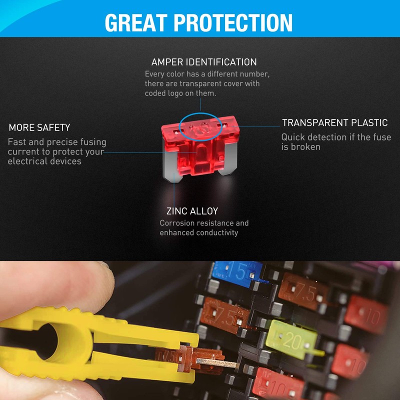 Nilight - 50014R 140pcs Low Profile Mini Blade Fuse Assortment,