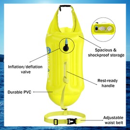 Soulchen 2 Pack Swim Buoy for Open Water, 20l Safety Float Waterproof Dry Storage Bag High Visibility Swimming Bubble with Shockproof Protection Rest Handle for Triathletes Kayakers (Rose Red, Yellow)