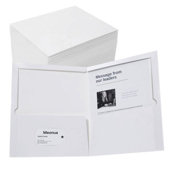 Two-Pocket Folders White Glossy Laminated Paper Folder, Letter Size Folders