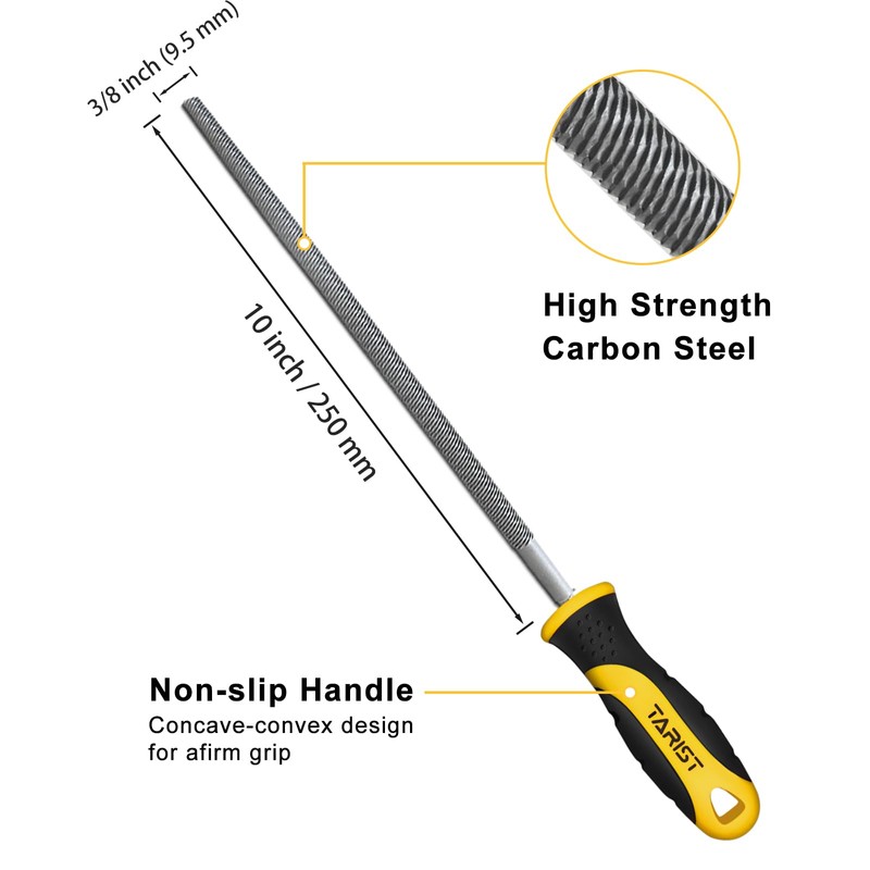 TARIST 10 inch Round Metal File, Professional Carbon Steel rat