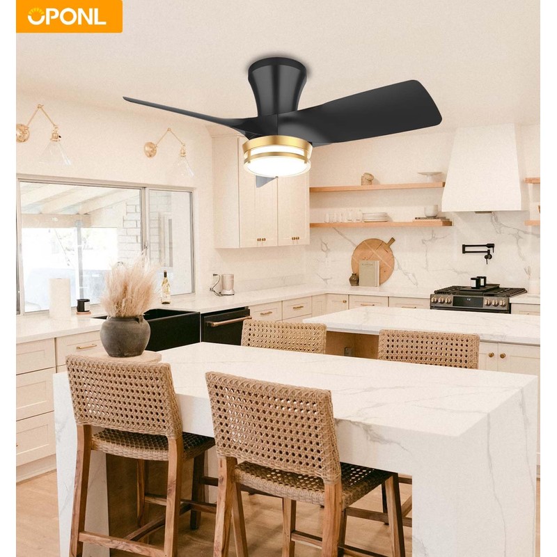 OPONL 30" Black low profile Ceiling Fan with Light, with
